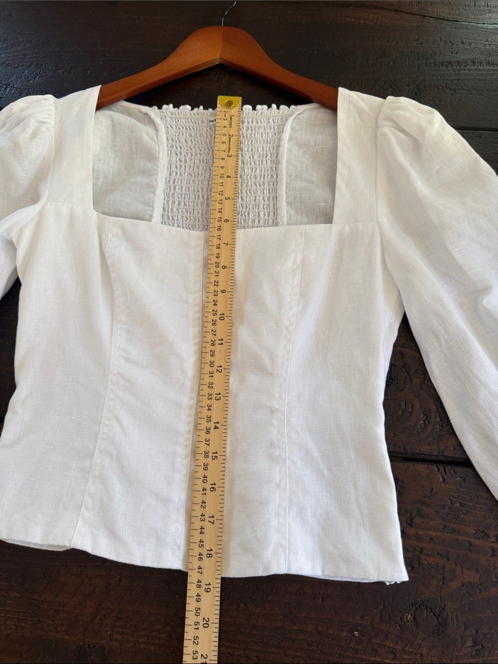REFORMATION WHITE LINEN STILTON TOP SIZE 6 SQUARE NECK SMOCKED PUFF SLEEVE - Picture 10 of 16